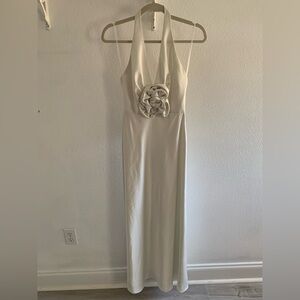 Antonio Melani white halter gown with 3D flower